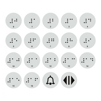 Тактильные наклейки для кнопок лифта с 0 по 16 этаж (набор) , ДС96